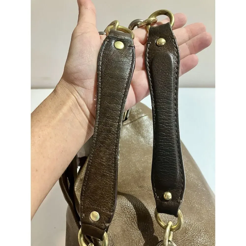 Y2K Coach Tote Bag Purse Brown Leather Kristin Gold Buckle Chain XL Hobo Bag